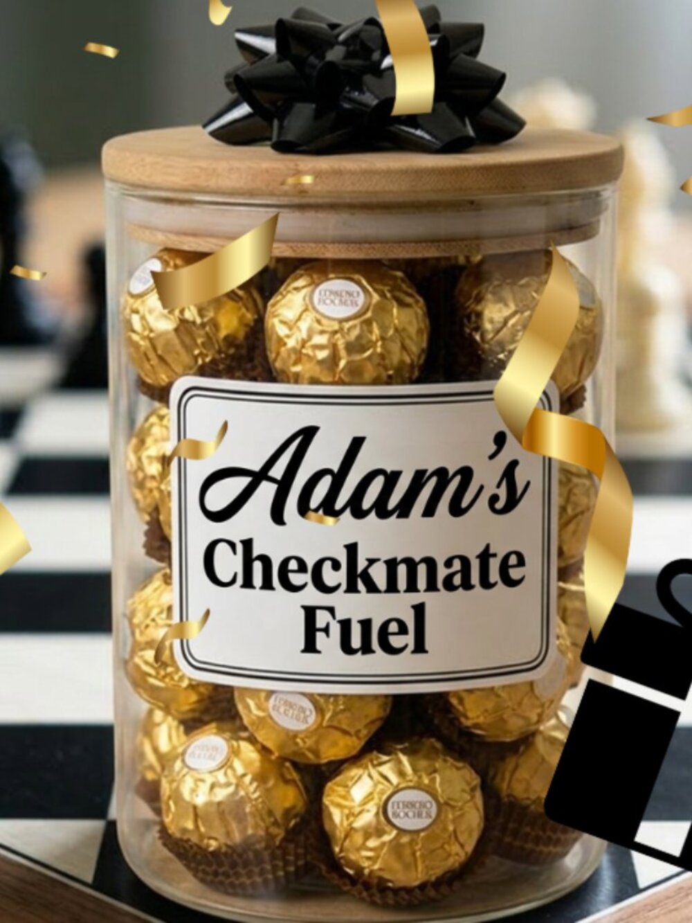 CHESS Player Gift Snack Jar for Game Night Glass Jar with Chocolates Candy